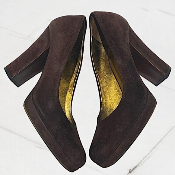 Miu Miu Womens Brown Suede Leather Square Toe Heel Size 39 (9) - Picture 1 of 7